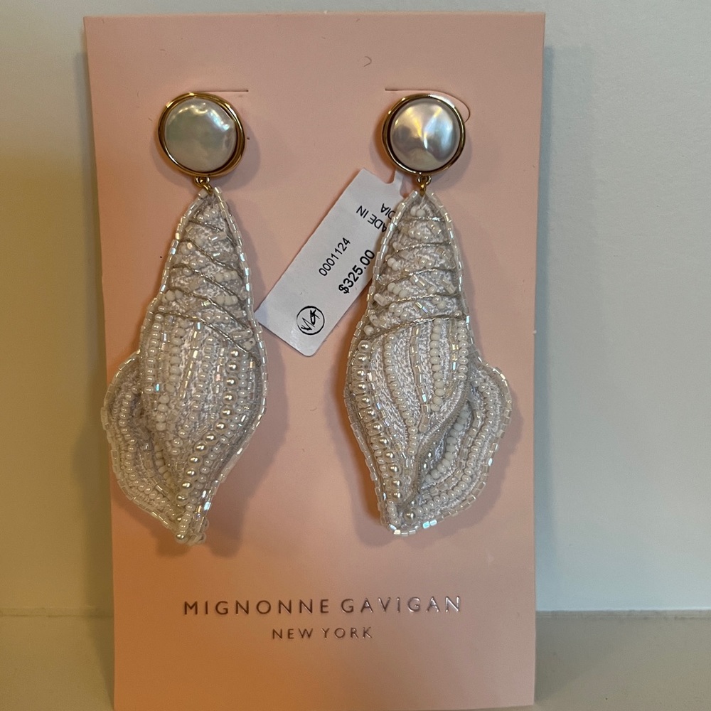 Mignonne Gavigan beaded seashell earrings.